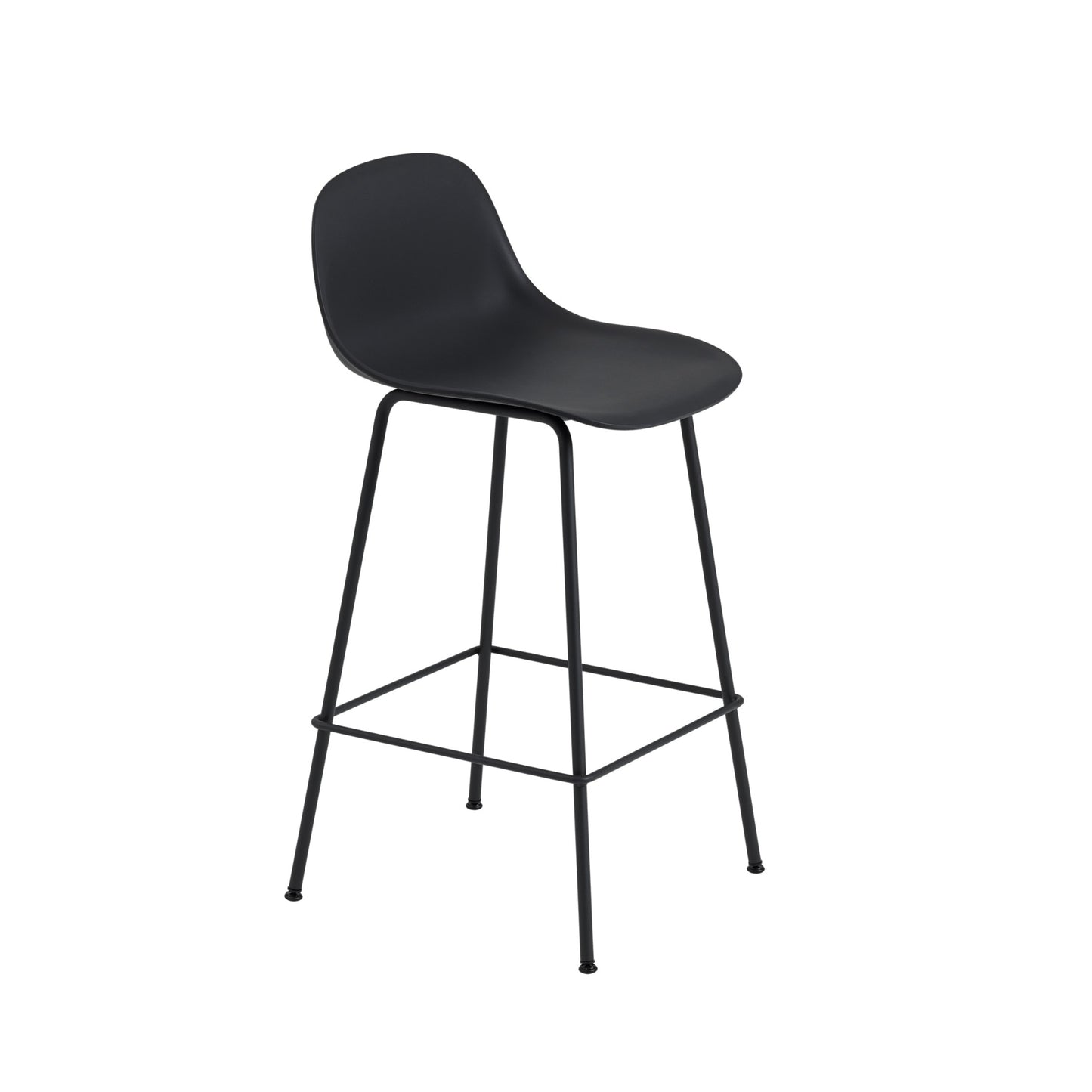 Muuto Fiber baarituoli selkänojalla, teräsjalat, musta
