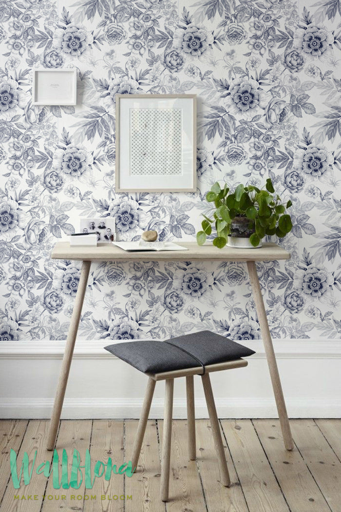Blue Floral Removable Wallpaper