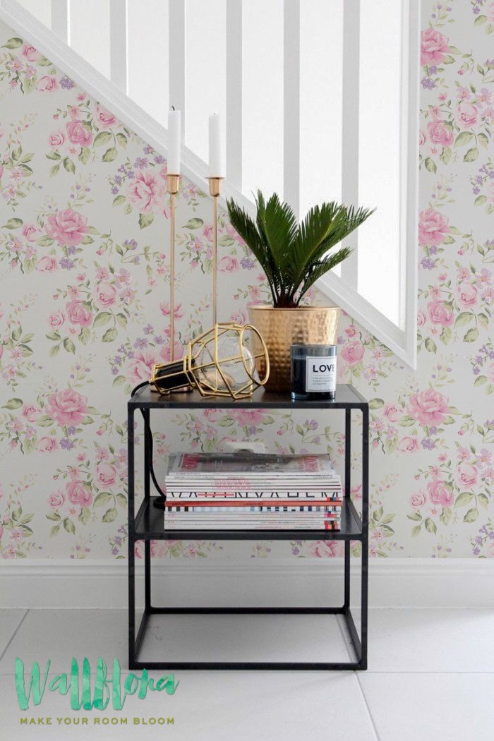 Pink Roses Removable Wallpaper For Bedroom