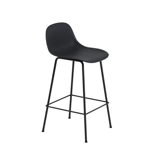 Muuto Fiber baarituoli selkänojalla, teräsjalat, musta