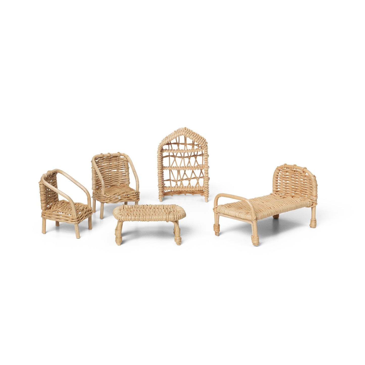 Ferm Living nukkekodin kalusteet 5kpl rottinki
