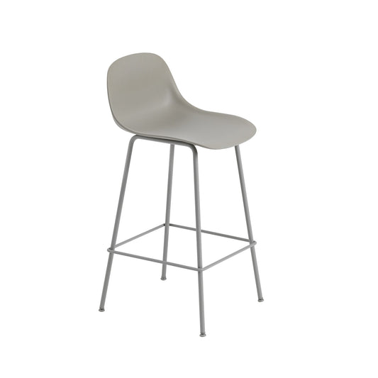 Muuto Fiber baarituoli selkänojalla, teräsjalat, harmaa
