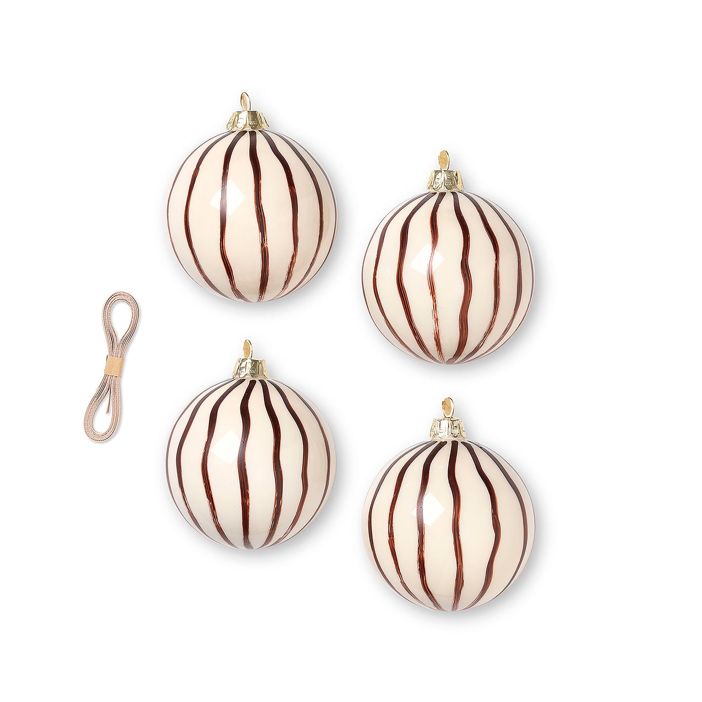 Ferm Living Lines joulupallo 4kpl punaruskea