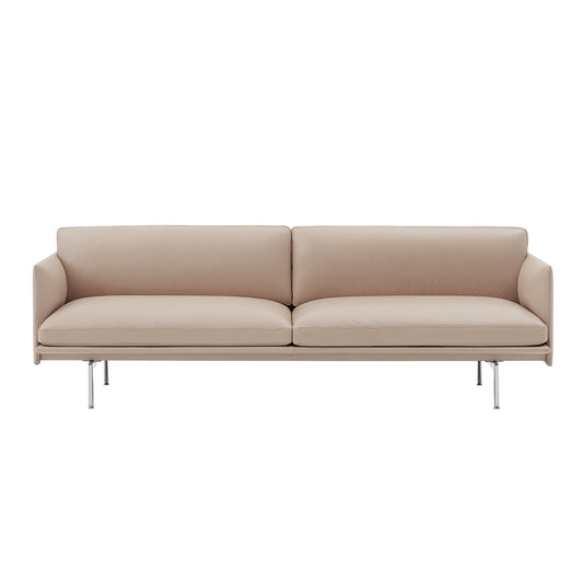 Muuto Outline 220cm sohva Beige nahka/polished aluminum