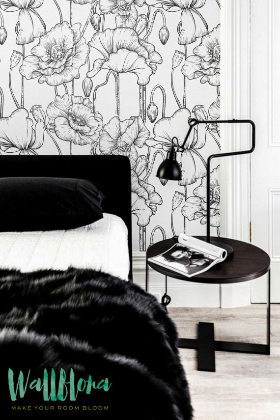 Monochrome Poppy Removable Wallpaper