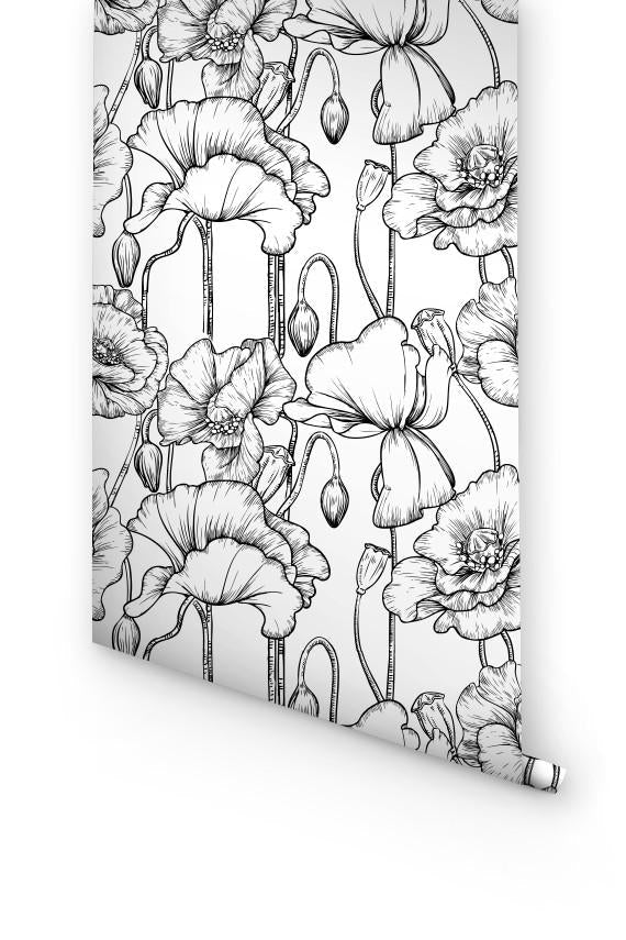 Monochrome Poppy Removable Wallpaper
