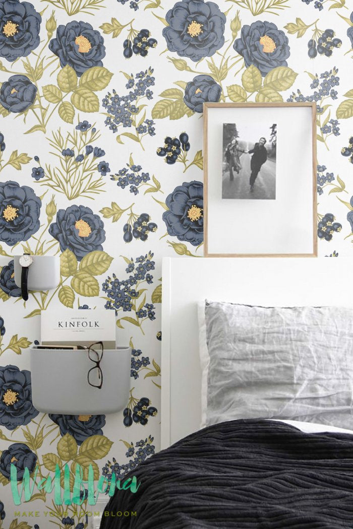 Blue Roses Removable Wallpaper