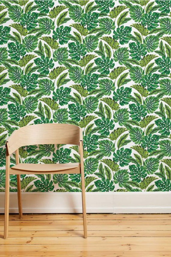 Bohemian Wallpaper With Green Leaves