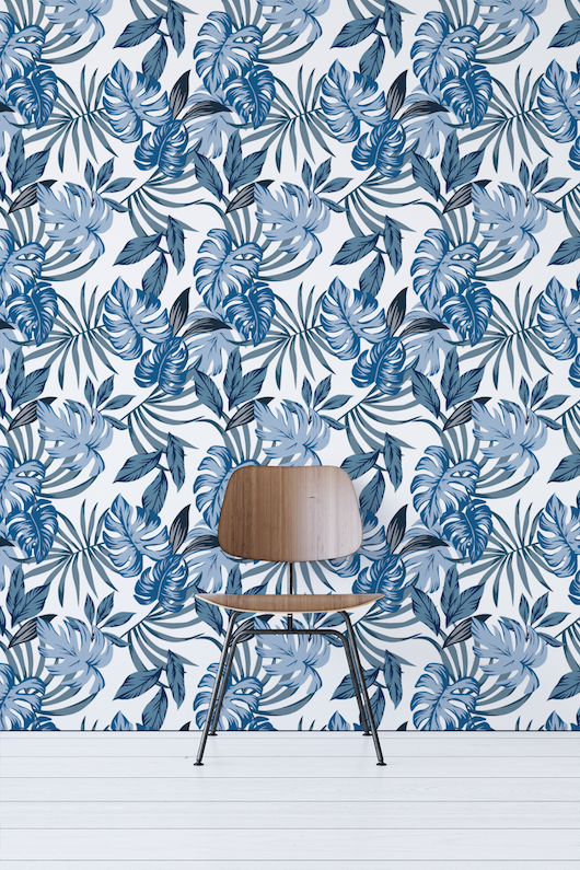 Blue Palm Leaves Peel And Stick Wallpaper