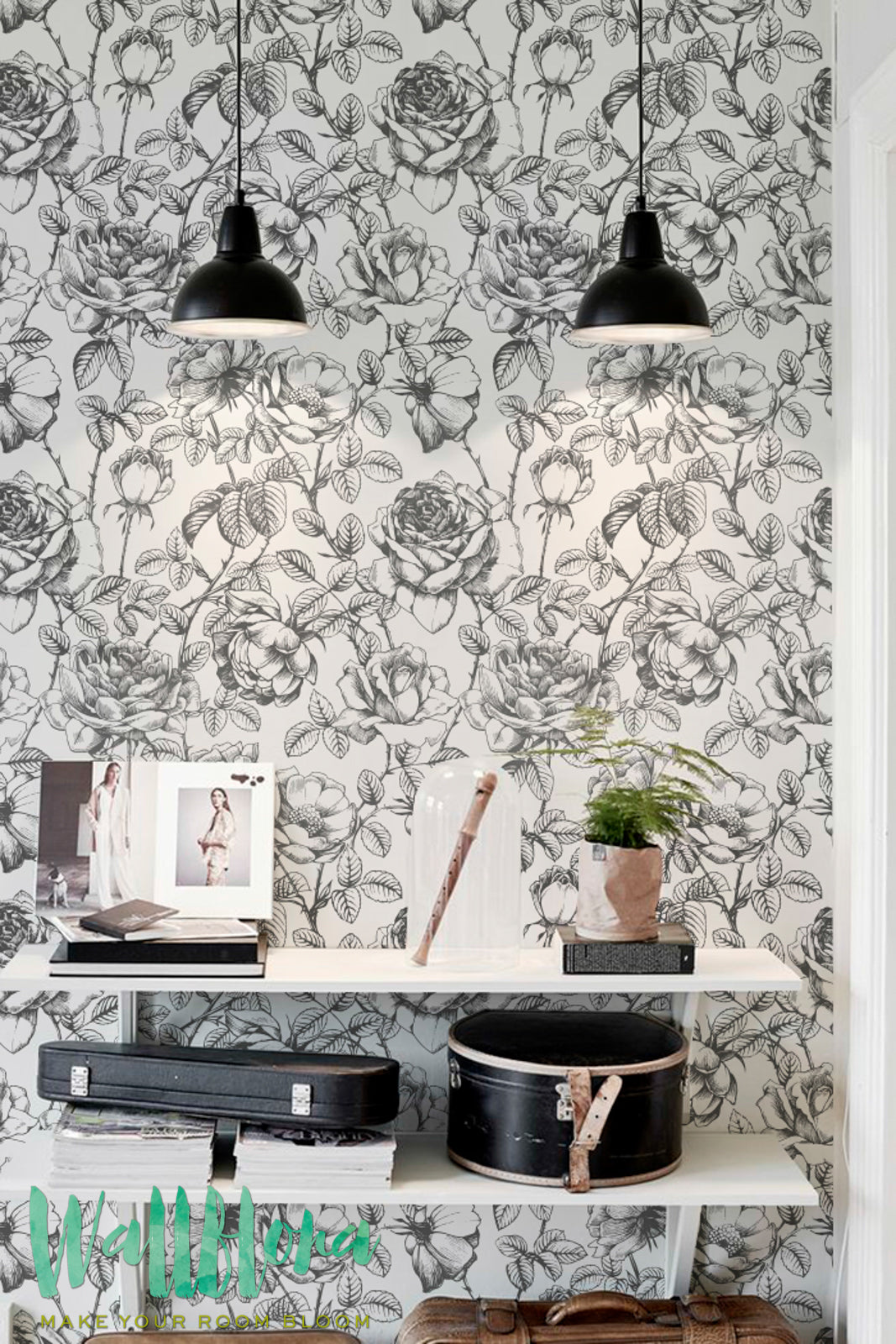 Black And White Roses Removable Wallpaper