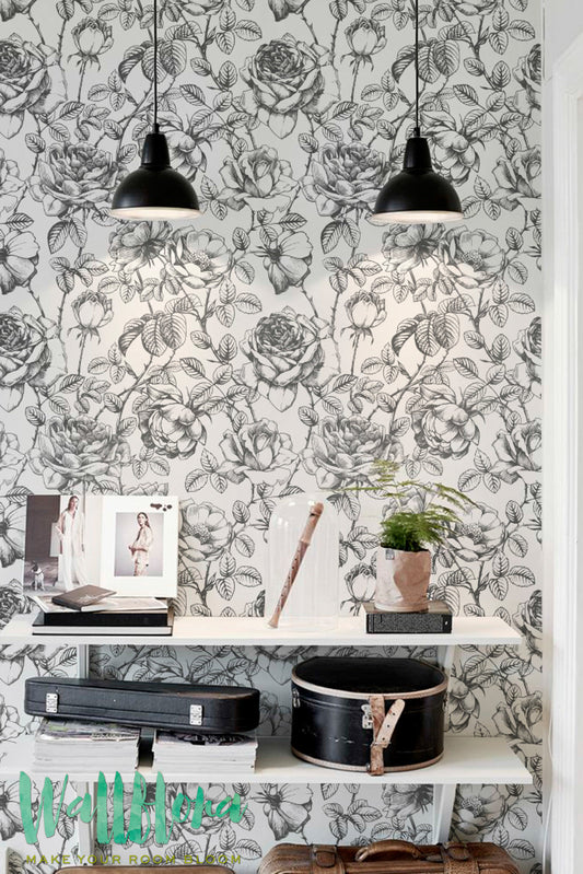 Black And White Roses Removable Wallpaper