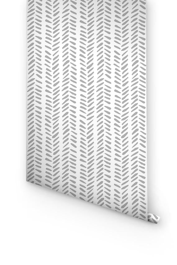 Grey Herringbone Removable Wallpaper