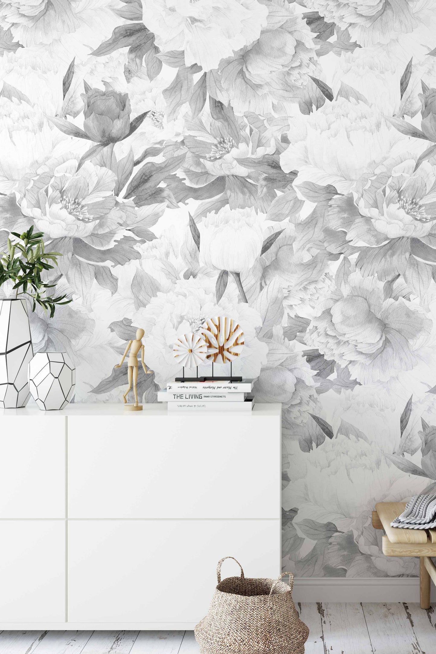 Black And White Floral Wallpaper Mural