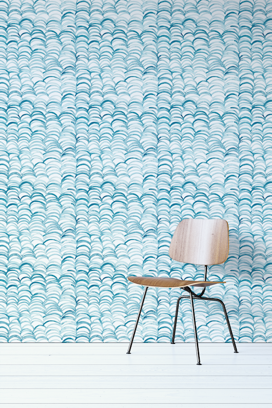 Blue Watercolor Waves Removable Wallpaper