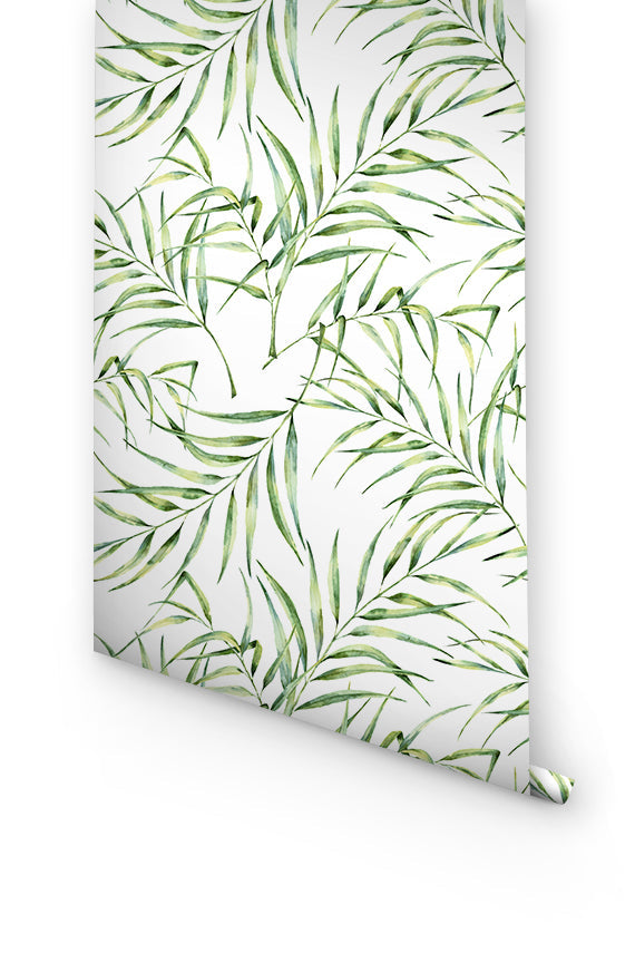 Green Palm Leaves Removable Wallpaper