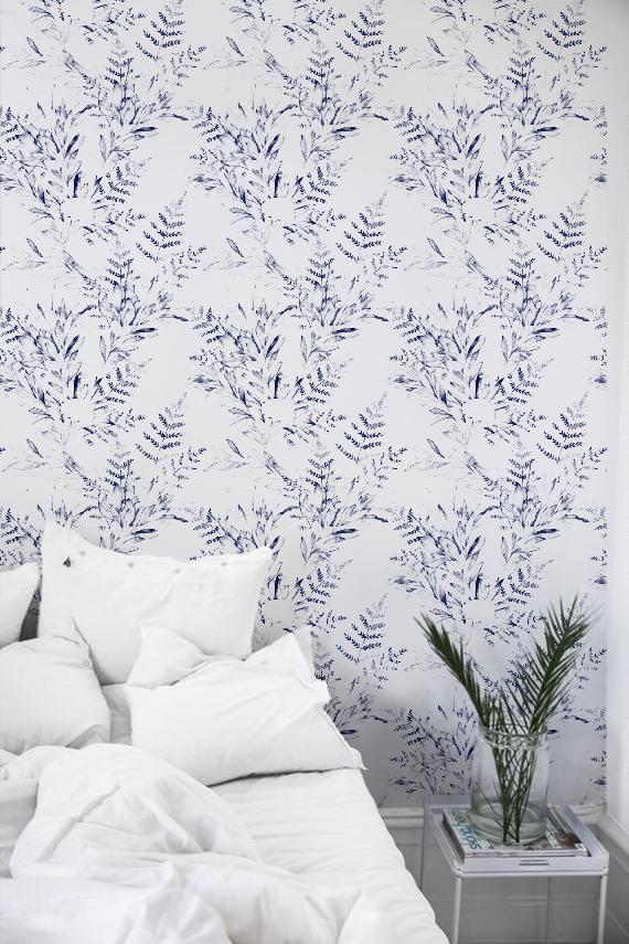 Blue Watercolor Floral Removable Wallpaper