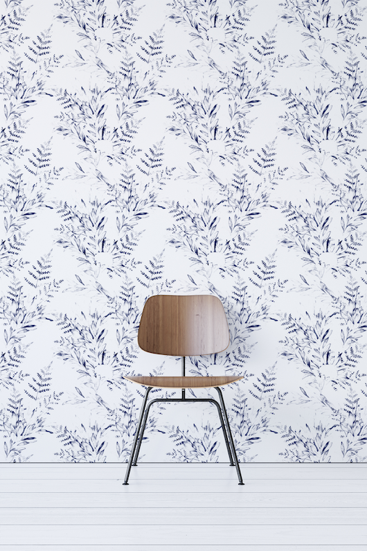 Blue Watercolor Floral Removable Wallpaper