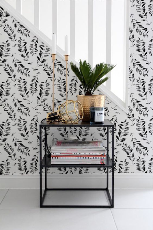 Black And White Leaves Peel And Stick Wallpaper