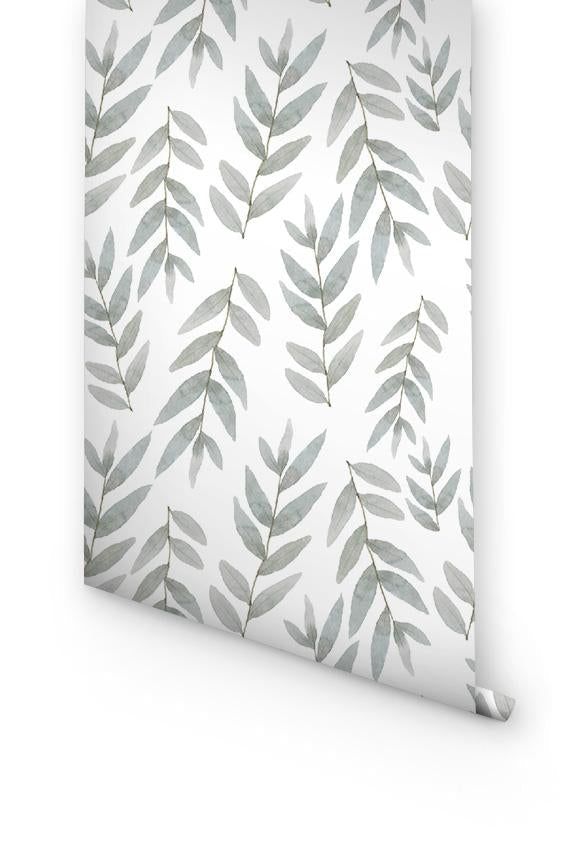 Grey Botanical Wallpaper For Nursery