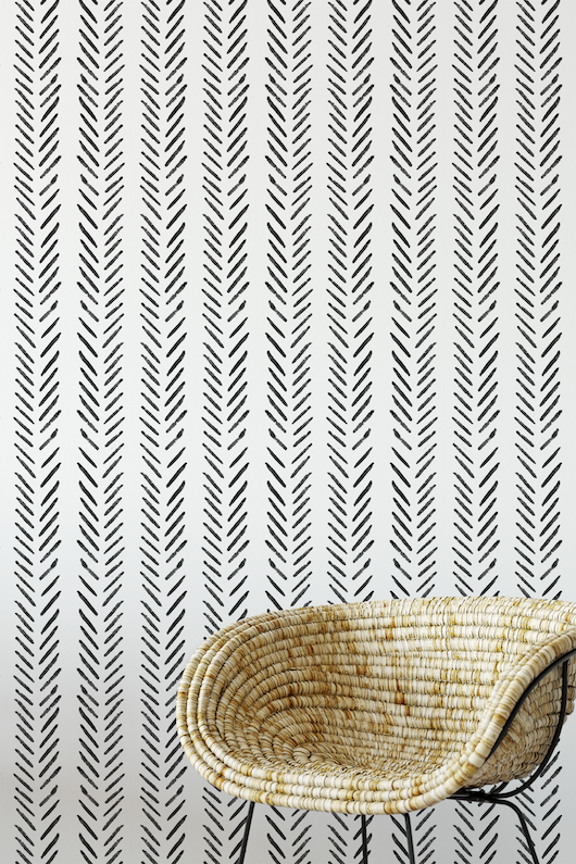 Black And White herringbone removable wallpaper