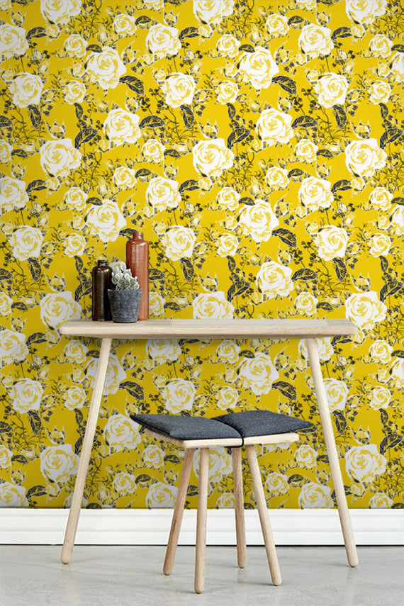 yellow bohemian roses peel and stick wallpaper