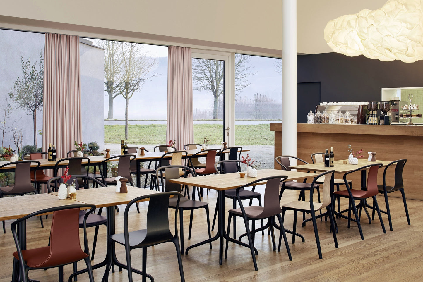 Vitra Belleville tuoli käsinojilla musta/tammi