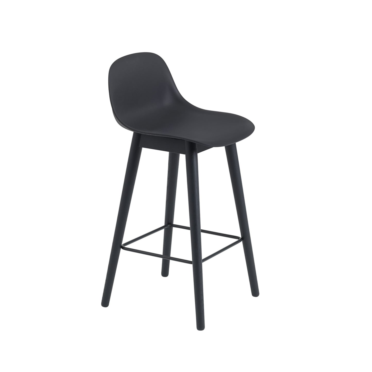 Muuto Fiber baarituoli selkänojalla, tammijalat, musta