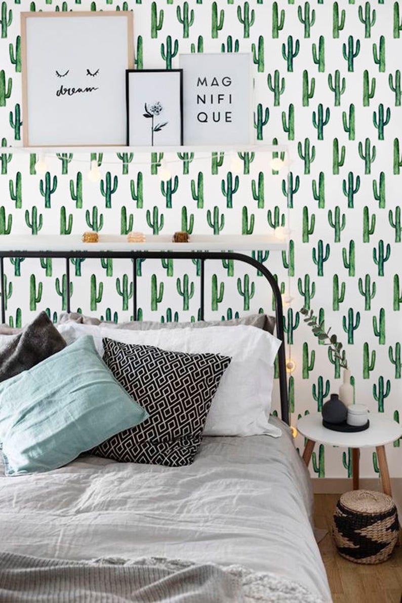 Green Cactus Removable Wallpaper For Boys Room