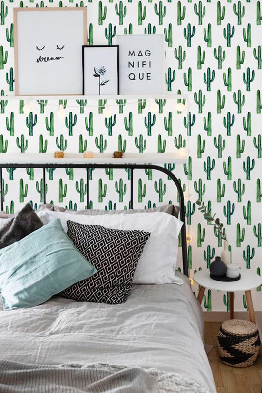 Green Cactus Removable Wallpaper For Boys Room