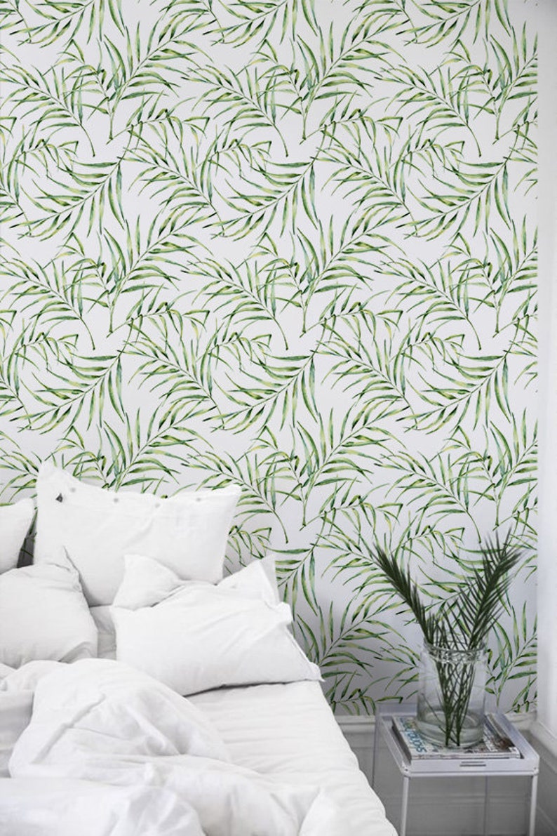 Green Palm Leaves Removable Wallpaper