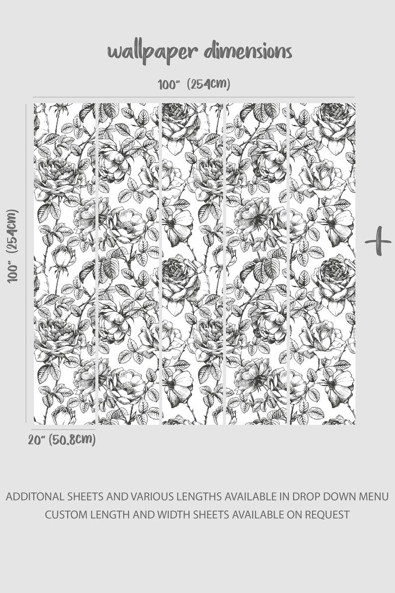 Monochrome Roses Removable Wallpaper