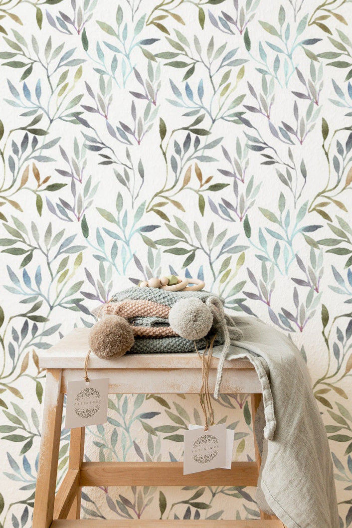Watercolor Leaves Pattern Removable Wallpaper