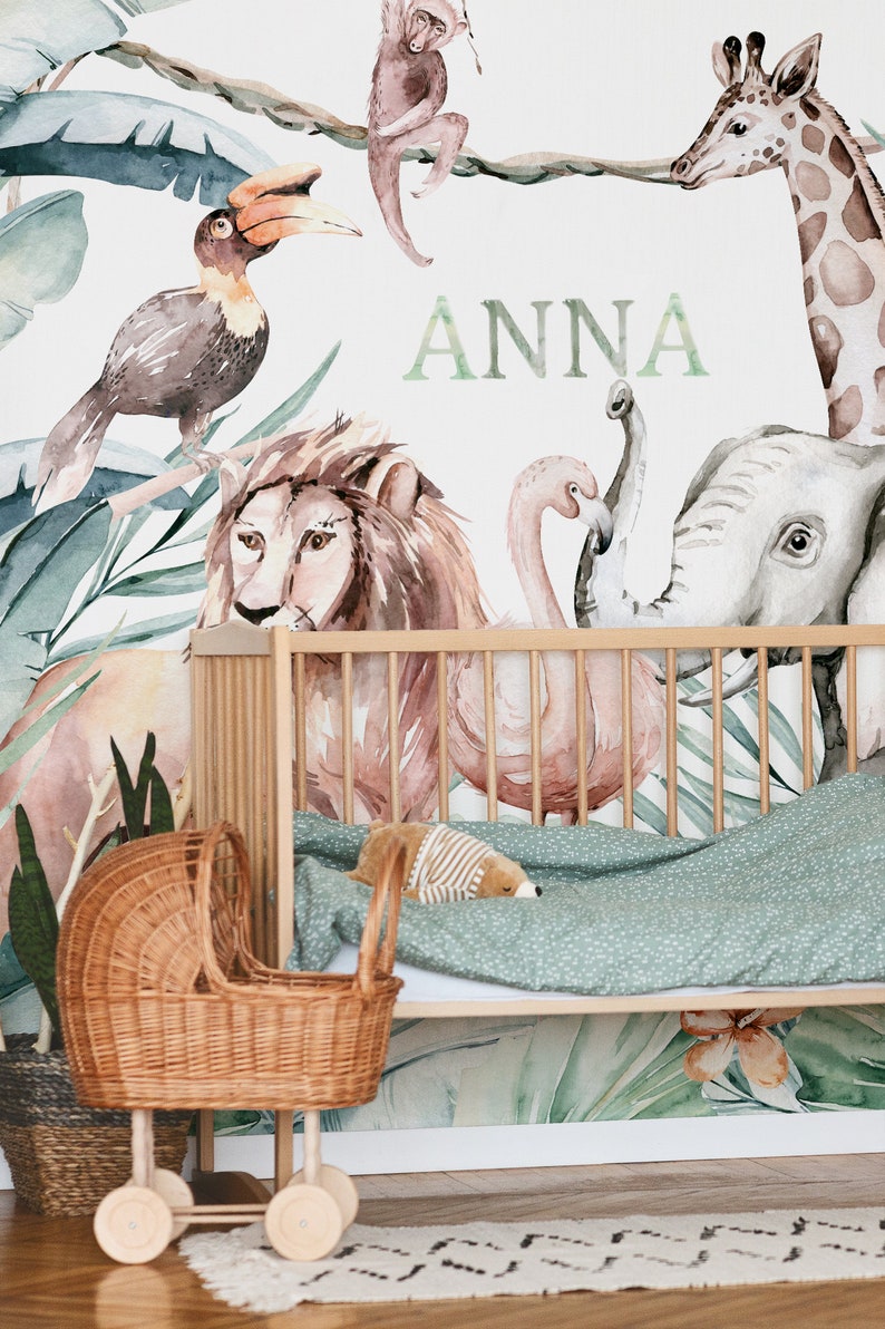Animals name sign nursery wallpaper