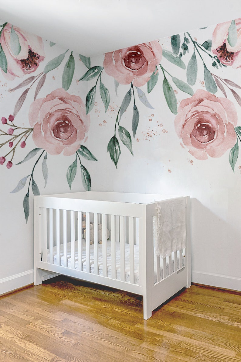 Watercolor Roses Name Sign Nursery Wallpaper