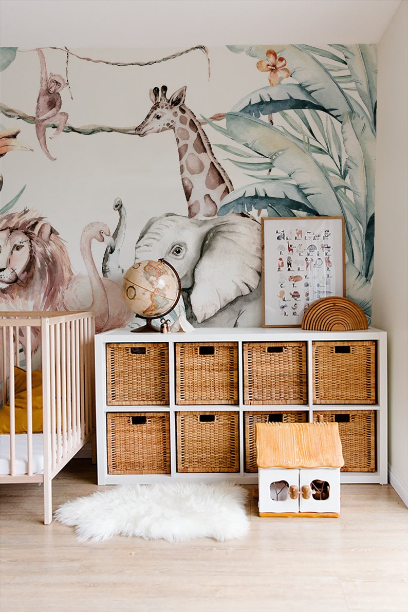 Animals name sign nursery wallpaper