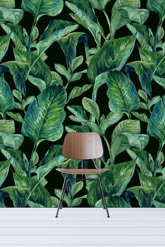 Watercolor Banana Leaves Mural