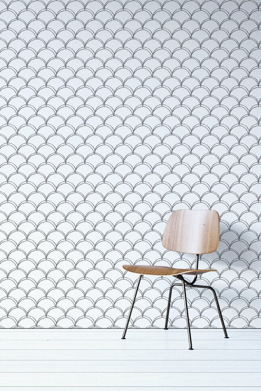 Grey Double Scallop Pattern Wallpaper
