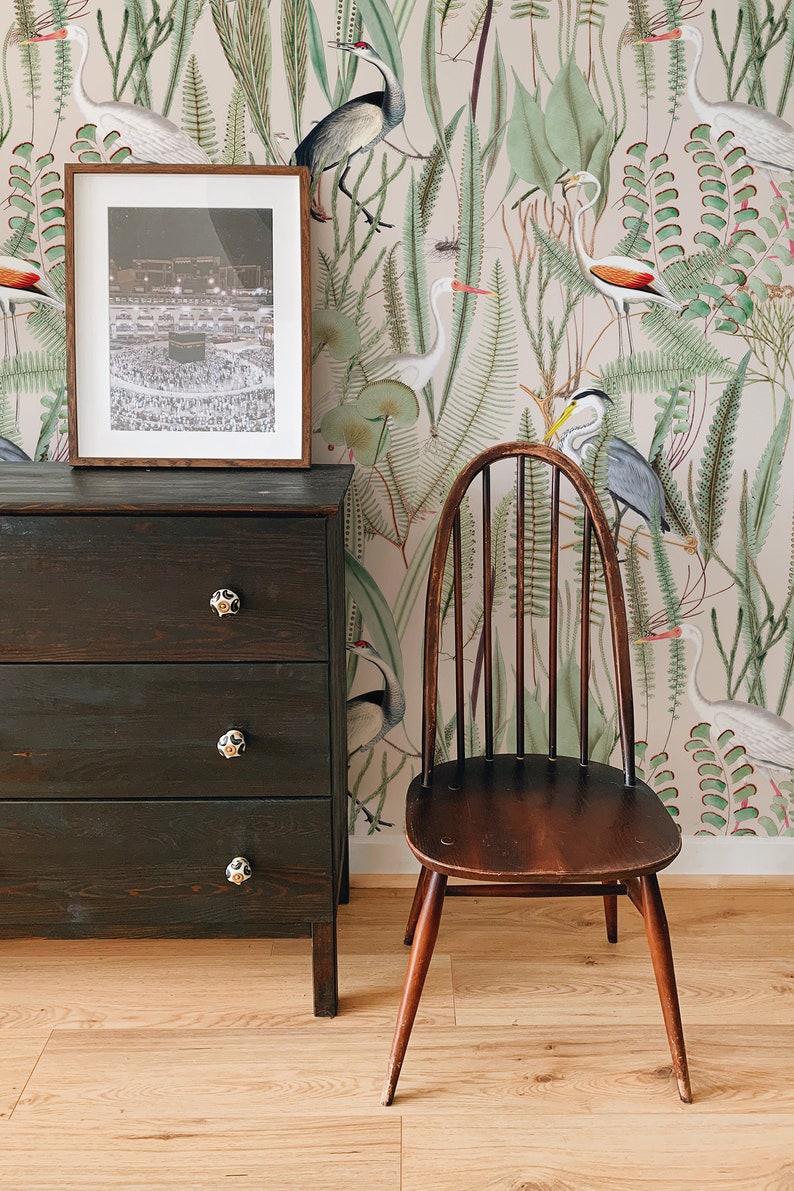Botanical Heron Peel And Stick Wallpaper