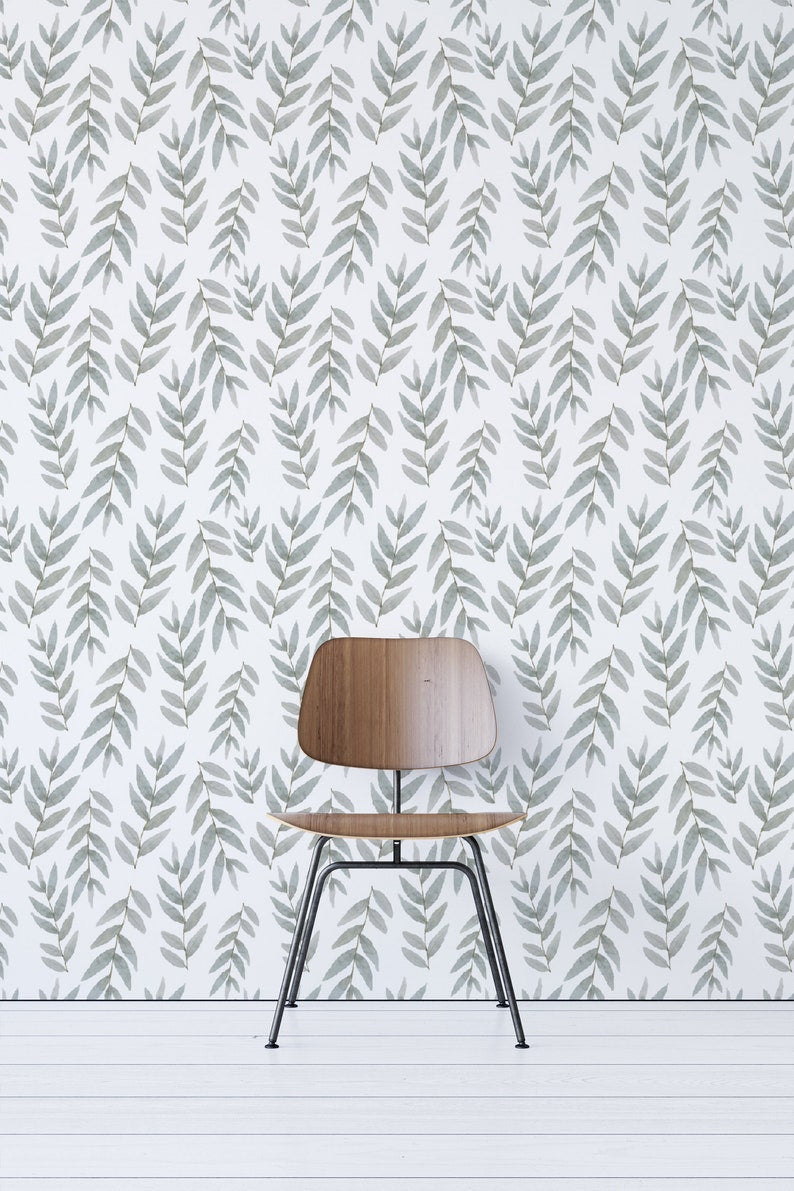 Grey Botanical Wallpaper For Nursery