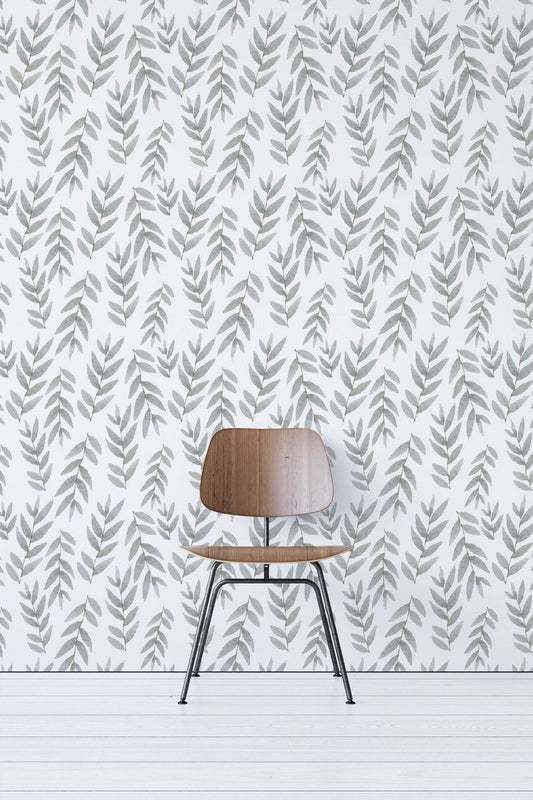 Grey Botanical Wallpaper For Nursery