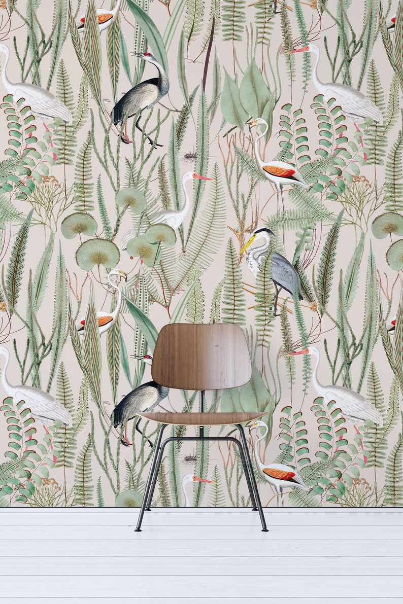 Botanical Heron Peel And Stick Wallpaper