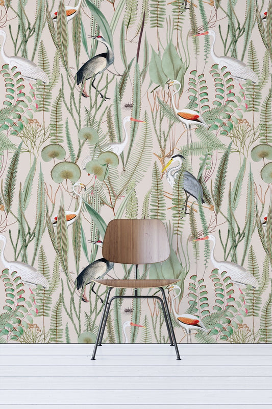 Botanical Heron Peel And Stick Wallpaper