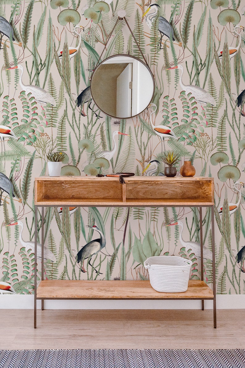 Botanical Heron Peel And Stick Wallpaper