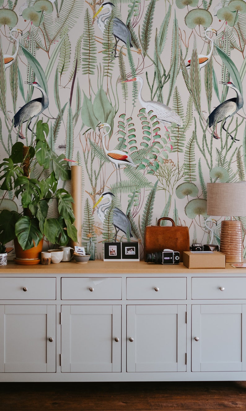 Botanical Heron Peel And Stick Wallpaper