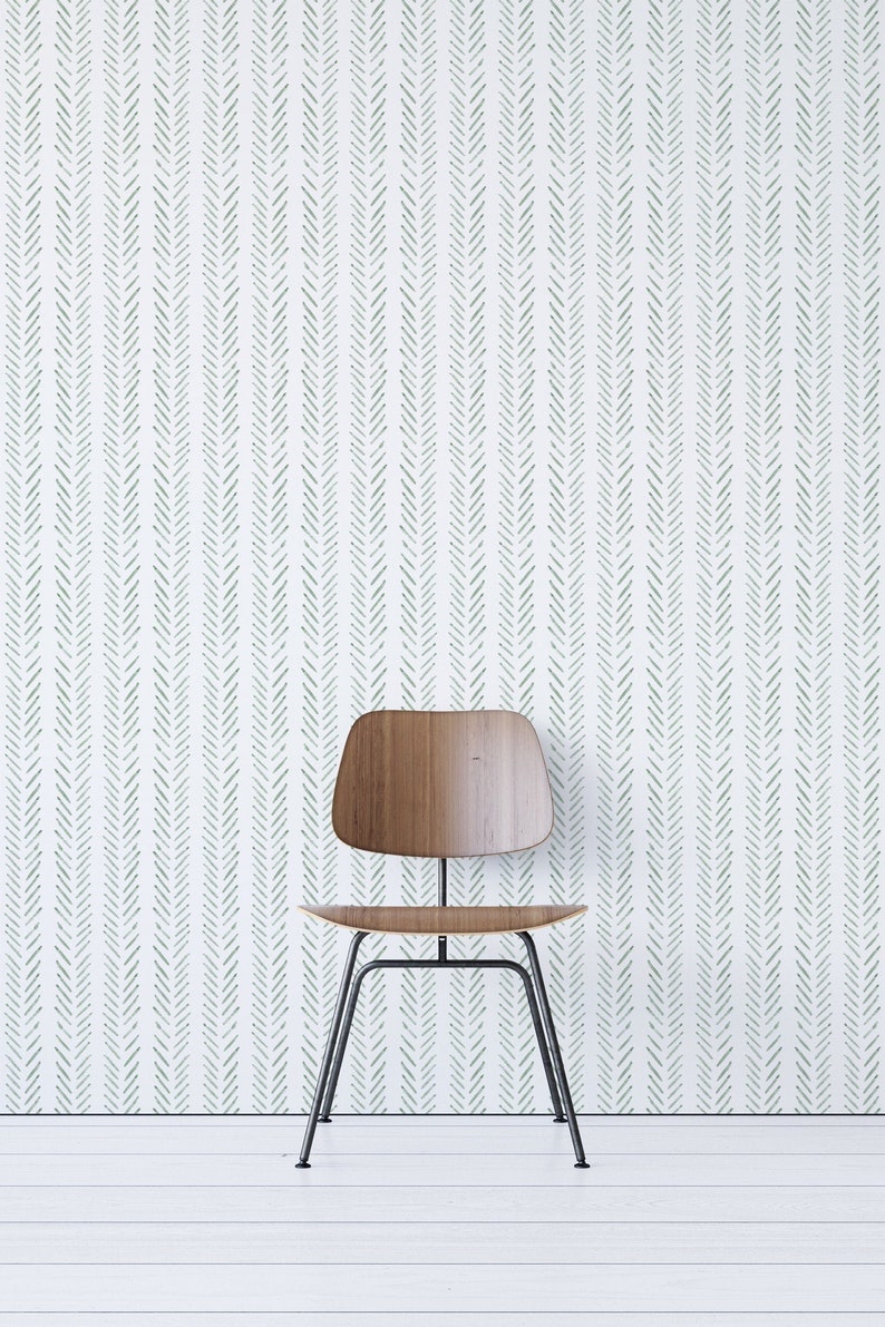 Sage green herringbone removable wallpaper