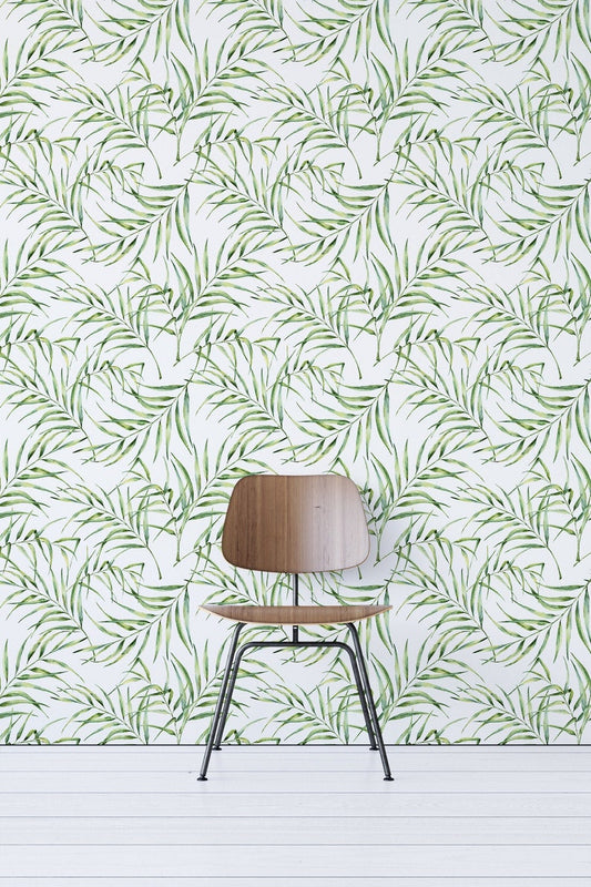 Green Palm Leaves Removable Wallpaper