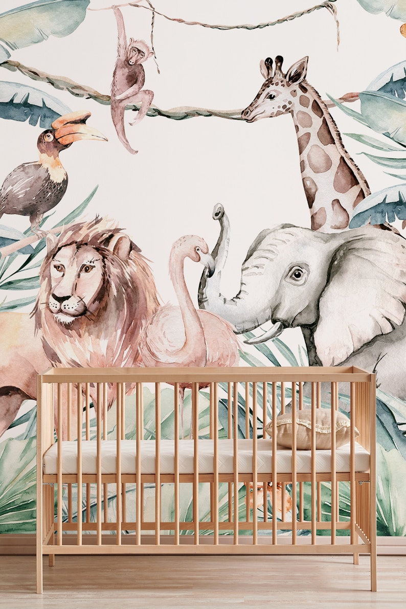 Animals name sign nursery wallpaper