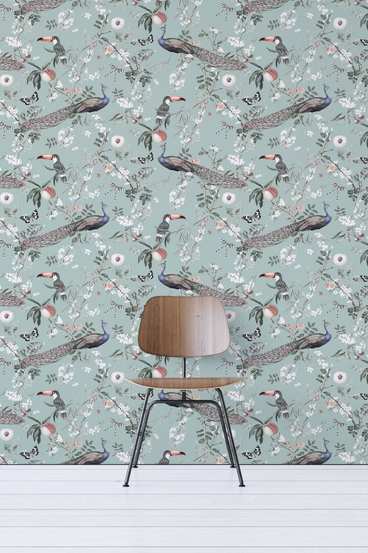 Blue Botanical Peel And Stick Wallpaper