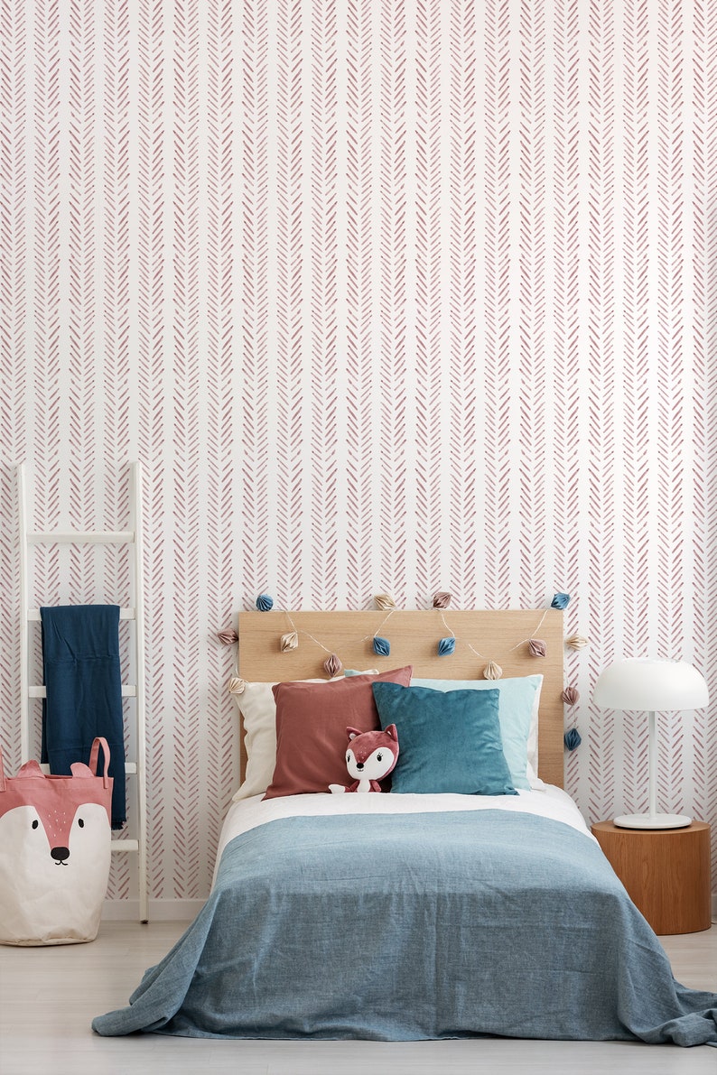 Pink herringbone removable wallpaper