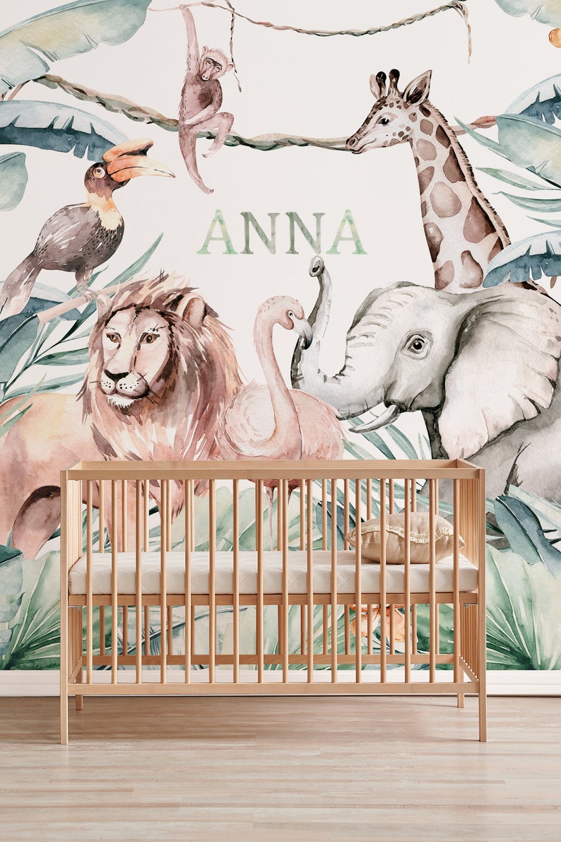 Animals name sign nursery wallpaper